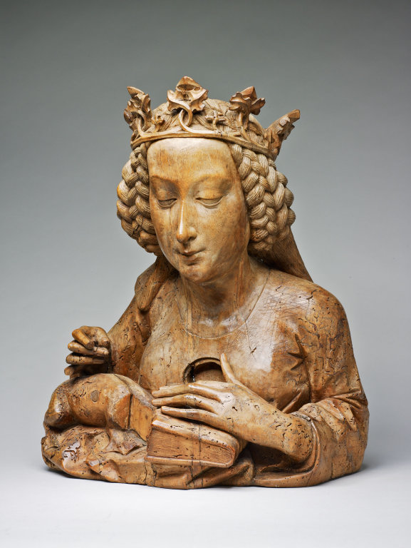 účes středověk - relikviářová busta, 1465 - 70
