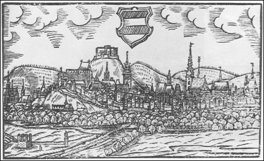 Pohled na Brno od jihovýchodu Kresba pochází z knihy Hlohol, Zrcadlo slavného markrabství moravského, která byla vydána roku 1593 v Olomouci