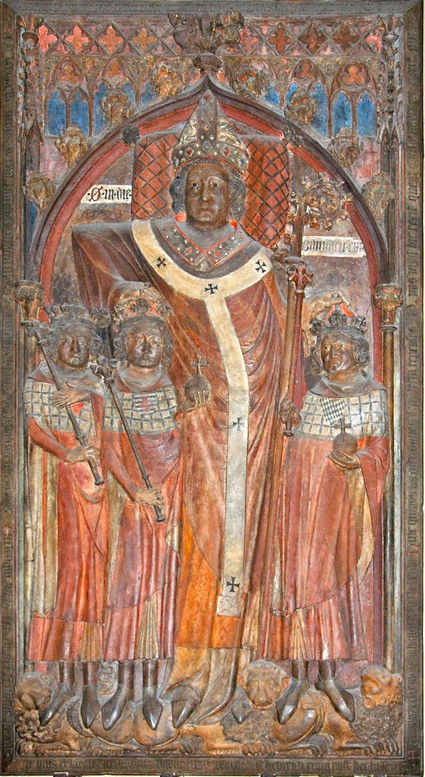 Náhrobek Petra z Aspeltu se třemi králi, které korunoval (Jan Lucemburský, Jindřich VII. Lucemburský, Ludvík IV. Bavor)