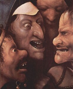 Hieronymus Bosch: Kristus nesoucí kříž, detail smějících se židů, 1515
