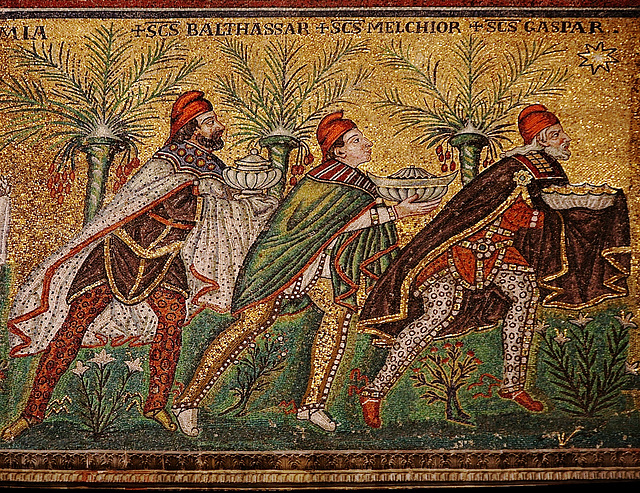 Mozaika Tří králů v bazilice Sant'Apollinare Nuovo v Raveně, cca 565