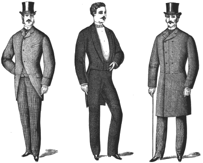 19. století frak, oblek, redington, cylindr